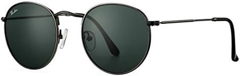 Pro Acme Small Round Sunglasses for Women Men Classic Crystal Glass Lens Retro Circle Metal SunGlasses,55mm (Crystal Gun-Black Lens)