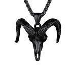 U7 Jewelry Ion Plating Black Metal on Stainless Steel Inverted Pentacle Gothic Skull Satanic Goat Head Pendant Necklace with 22" Rope Chain