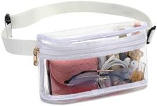 Clear Fanny Pack, Stadium Approved Clear Belt Bag for Women, Waterproof Clear Waist Bag for Sports, Travel, Concerts (White)