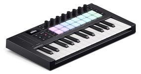 Novation Launchkey Mini 25 [MK4] — Portable 25 Mini-Key, USB, MIDI Keyboard Controller with DAW Integration. Chord Mode, Scale Mode, Drum Pads, and Arpeggiator. Includes Music Creation Software Bundle