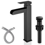 Matte Black Waterfall Vessel Faucet 1 Hole - Lexdale Tall Bathroom Sink Faucet Single Handle, Vanity Lavatory Pop Up Drain & Supply Hoses Assembly, Modern Sink Faucet for RV Farmhouse, MP0102BK