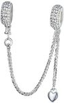 Safety Chain Charms Heart 925 Sterling Silver Beads fit Pandora Charms Bracelet & Necklace (Silver Safety chain)