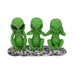 Nemesis Now Three Wise Martians 16cm See No Hear No Speak No Evil Alien Figurines, Green