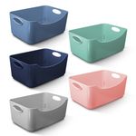 KEPLIN 5 Pack Multicolour Plastic Studio Storage Basket, Portable Container Boxes with Handles for Storage Organisation in Home & Office, Shelfs, Drawers, Kitchen & Cupboards (Multicolour, Pack of 5)