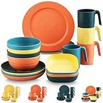 Kyraton Plastic Dinnerware Sets of 20 Pieces, Unbreakable And Reusable Light Weight Plates Mugs Bowls Dishes Easy to Carry And Clean Microwave Safe BPA Free Dishwasher Safe Service For 4 (Mutil Color)