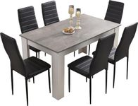 Table and Chairs Set 6, Dining Table Set, Pu Leather Dining Room Chairs and 18mm Thick Table Top 140 x 80 cm Long Wooden Dining Table Modern Design Dining Table Set for Home Kitchen Furniture