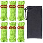 Hikeman 6 Pack 4mm Outdoor Guy Lines Tent Cords Lightweight Camping Rope with Aluminum Guylines Adjuster Tensioner Pouch for Tent Tarp, Canopy Shelter, Camping, Hiking, Backpacking (Fluorescent Green)