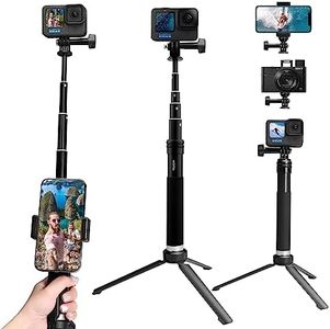 AFAITH Selfie Stick for GoPro Hero 13 12 11 10 9 8 7 6 5 4 Mini Max Session, Insta360, DJI OSMO Action Camera, Aluminum Alloy GoPro Selfie Stick with Stable Tripod Waterproof Handheld Monopod