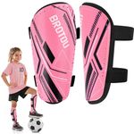 Junior Shin Pads, BROTOU Youth Football Shin Guards, Breathable Non Slip Extended Adjustable Straps Lightweight High Strength Leg Calf Protective Gear for Boys Girls Teens (Pink, S)