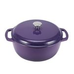 Amazon Basics Enameled Cast Iron Round Dutch Oven with Lid and Dual Handles, Heavy-Duty, 5.6 L, Purple