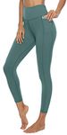 JOYSPELS Women's High Waisted Gym Leggings - Yoga Pants Womens Workout Running Sports Leggings with Pockets, Green (Sage), Medium