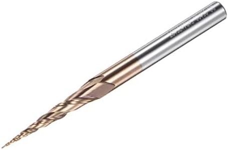 uxcell Tapered Ball Nose End Mill, TiSiN Coated Solid Carbide 2 Flute Spiral Milling Cutter, 0.25mm Radius, 0.5mm Diameter, 6mm Shank, 75mm Length, 10.3 Degree Angle