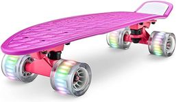 Hurtle Standard Skateboard Mini Cruiser - 6'' PP Deck Complete Double Kick Skate Board w/ 3.25'' Aluminum Alloy Truck, PU Wheels w/LED Light - for Kids, Teens, Adults (Purple) (HCSK159)