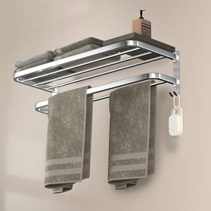 DDS-DUDES Bathroom Towel Rack Towel Shelf with Double Towel Bars Lavatory Wall Mount Holder with Hooks Stainless Steel Hotel Bath Rack 23 inches