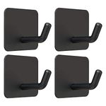 VIS'V Adhesive Hooks Black Stainless Steel Self Adhesive Hooks Heavy Duty Waterproof Wall Hangers Without Nails Kitchen Bathroom Shower Wall Sticky Hooks For Towel Robe Loofah Key Utensils - 4 Packs