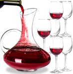 Chef's Star 61 Ounce Wine Decanter with Aerator, Wine Carafe Set with Stemmed Glasses, With Handle Wine Decanter Set and 6 Glasses