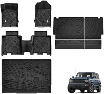 3W Ford Bronco Floor Mats & Cargo Liner & Back Seat Cover Custom Fit for 2021 2022 2023 2024 Bronco 4 Door All Weather Custom Fit Full Set Ford Bronco Accessories (Not for Sport & Rubberized Floor)