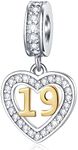 GLOWDAS 10 to 25 28 30 33 35 40 45 50 55 60 65 70 75 80 Birthday Charms, fit European Anniversary Bracelet/Necklace, Golden Number 925 Sterling Silver Heart Pendant with CZ, for Women/Men, Sterling Silver Cubic Zirconia