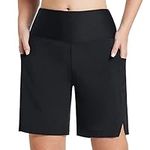 HZMM Ladies Swimbottom Shorts Women Shorts Mid Waisted Swim Drawstring Swimsuit Bottoms Boyshorts with Pocket Bathing Swimwears Summer Sports Yoga Shorts for Women Black 3XL