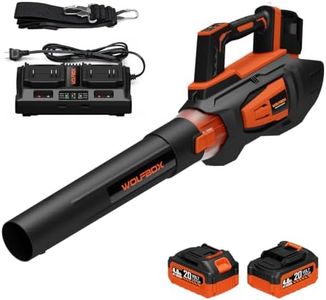 WOLFBOX MT600 Leaf Blower Cordless, 600CFM Electric Leaf Blowers with 2 x 4.0Ah Batteries and Charger Base, 4 Speed Modes & Turbo, Powerful Handheld Blowers for Lawn Care, Patio, Dust, Blowing Leaves