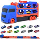 Donaky Car Transporter Toy Carrier Truck Toy Cars 3 Layers Foldable Design with 12 Race Cars Toy Car Set for 3 4 5 6 Year Old Kids Boys Girls, Blue