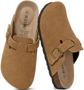 KIDMI Women's Suede Clogs Leather Mules Cork Footbed Sandals Potato Shoes with Arch Support Brown 44 (Size 12)