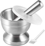 Tera 18/8 Stainless Steel Mortar and Pestle with Brush,Pill Crusher,Spice Grinder,Herb Bowl,Pesto Powder