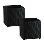 Handmade Poly Rattan Square Black Weave Planter & Insert Pot - 28cm (H) x 28cm (W) x 28cm (D) - Suitable for Indoor and Outdoor use - Set of 2