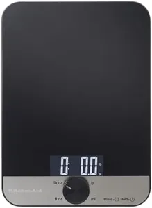 KitchenAid KQ908 Glass Surface 11 Pound Capacity Digital Kitchen and Food Scale, Scale for Food Ounces and Grams, Dry and Liquid Ingredients, Black