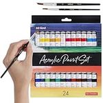 int!rend 24 Acrylic Paint Set + 2 Brushes - 12ml - Waterproof Acrylic Paints for Paper, Wood, Canvas, Clay, Stones, Plaster - Acrylic Paints for Artists Crafts & Model Making