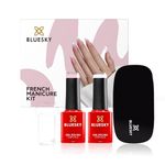 Bluesky Gel Nail Polishes, French Manicure Set, 80523 Clear Pink, 80526 Studio White 5ml each, Mini Stamper, 6W LED-Lamp
