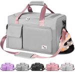 Travel Sport Duffel Bag,Gym Tote, Large Capacity Portable Foldable Travel Lightweight Waterproof Overnight Carry Luggage Bag for Weekender Sports, Gym, Vacation for Men Women (Gray+Pink)