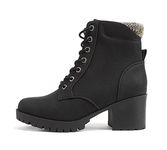 Soda Single Lug Sole Chunky Heel Combat Ankle Boot Lace up w/Side Zipper, Black (Nubuck), 8