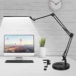 Desk Lamps for Home Office, Toolour 2-in-1 LED Desk Lamp, 3-Section Long Arm Desk Light with Clamp and Base, Adjustable Table Lamp with 3 Colors Modes, 10 Dimmer Levels and Memory Function