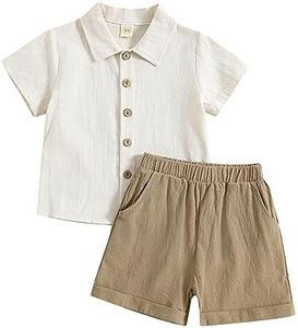 Toddler Baby Boy Linen Outfit Button Down Shirt Plain Shorts Cute Infant Newborn Photoshoot Clothes Summer 2Pcs Set (Beige Khaki, 12-18 Months)