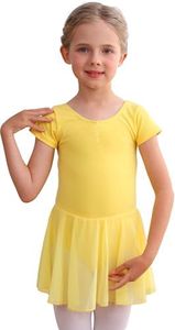 MdnMd Dance Tutu Skirted Leotard for Little Girls Ballerina Ballet Outfit Dress Clothes (Yellow, Age 8-10)