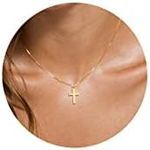 DEARMAY Dainty Gold Cross Necklaces for Women, 14K Gold Cross Necklace for Women Simple Small Gold Cross Pendant Necklace Thin Chain Choker Necklaces Jewelry for Women Gift