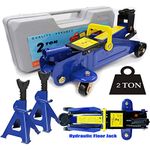 2T 4000lbs Floor Jack Car Trolley Jack Hydraulic Jack Quick Lift Jack Heavy Duty Portable Stable with Storage Case with 2pcs Axle Stands 3 Ton