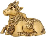 Statue Home Decorations Nandi Bull Vehicle for Shiva Religious Brass Décor Animal 3.5 inches Indian