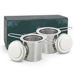 Jojeys 2 Pack Tea Infuser with Lid & Foldable Handles, 304 Fine Mesh Tea Strainers for Loose Tea - Easy to Clean & Durable Stainless Steel Tea Filter Set for Teapot, Green Tea & More