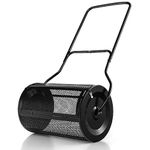 COSTWAY 27” Compost Spreader, 76L Peat Moss Top Dressing Roller Spreader with U-shaped Handle & Side Latches, Durable Metal Mesh Basket Push Fertilizer Spreader for Lawn and Garden (Black)