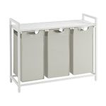 VASAGLE Laundry Basket, 3-Compartment Laundry Hamper, Pull-Out and Removable Laundry Bags, Laundry Sorter, Shelf, Metal Frame, 3 x 38L, 92.5 x 33 x 72 cm, White BLH301W01