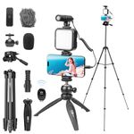 USKEYVISION Vlogging Kit for iPhone Youtuber Kit Content Creator Kit for Smartphone with 59'' Extendable Fullsize Tripod,Tricolor LED Light,Shotgun Mic for iPhone 15/14/13 Mini/Pro/Max(Vlog K4)