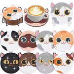 Muzagroo Art Diamond Painting Coasters with Holder Smiling Cats Diamond Art Kits for Beginners Paint by Diamond Stress-reducing Handicrafts 8 PCS Coaster Art (Cat)