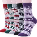 Sandsuced Wool Warm Socks for Women Winter Hiking Thick Boot Thermal Cabin Cozy Crew Work Soft Ladies Socks 5 Pack（Snowflake C）