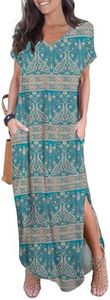 GRECERELLE Women Casual Sundress Short Sleeve Long Tshirt Dress Split Maxi Beach Dresses Travel Vacation Outfits S, Green Khaki