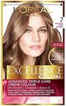 L'Oréal Paris Excellence Crème Permanent Hair Dye, Radiant At-Home Hair Colour with up to 100% Grey Coverage, Pro-Keratin, Up to 8 Weeks of Colour, Pack of 3, Colour: 7 Natural Dark Blonde