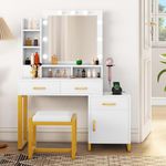 YITAHOME 43" Makeup Vanity Desk with Mirror and Lights & Charging Station, Vanity Table Set with Chair, Drawers, 3 Lighting Modes Brightness Adjustable, Bedroom (White)