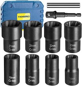 Thinkpro Lug Nut Removal Tool,10 Piece Lug Nut Extractor Set 1/2 Inch Drive, Easy Out Lug Nut remover for Damaged, Frozen, Studs, Rusted, Rounded-Off Bolts & Nuts Screws