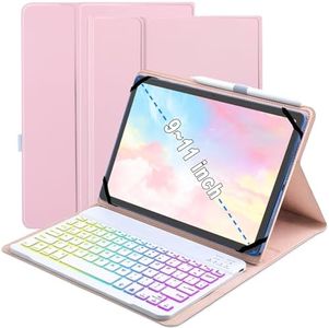 XCHYTECHER Universal Tablet Keyboard Case for 9.7",10.1",10.2",10.5",10.9",11" Tablets,7 Color Rainbow Backlit Removable Keypad with Pen Holder for Android 10.1 inch Tablet (Pink)